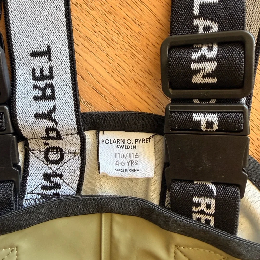 Polarn O. Pyret Olive Green and White Striped Rain Set - Picture 5 of 6